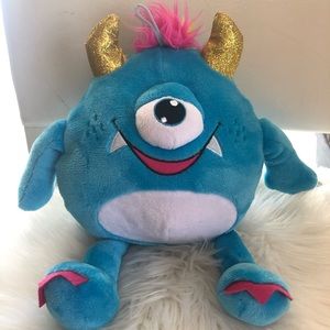 One Eyed Monster Stuffed Animal - blue, pink and gold
